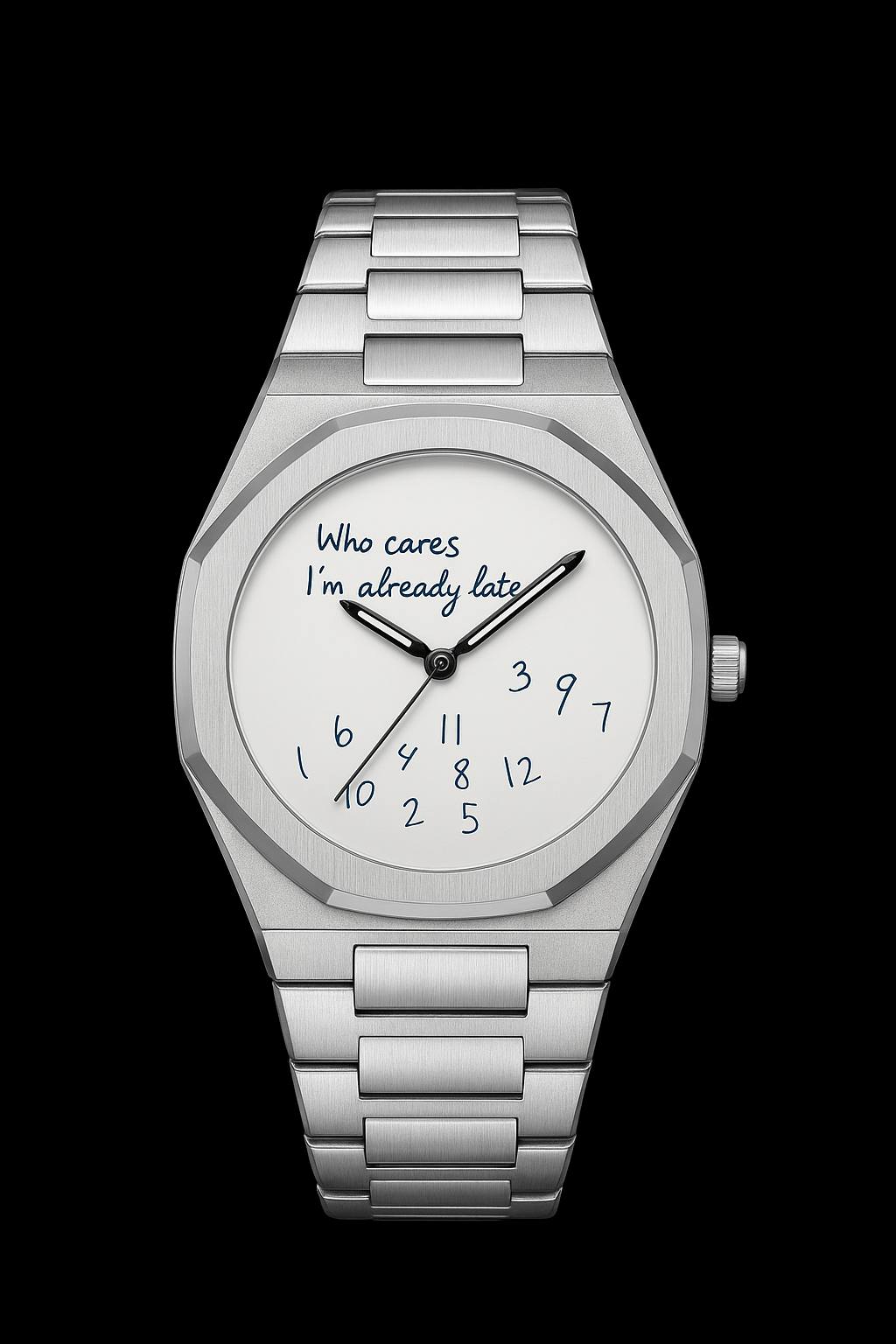 ”Who Cares I’m Already Late” Stainless Steel Quartz Watch